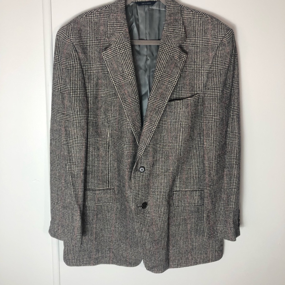 Brooks Brothers Camel Hair Mens Blazer Black Plaid with Red Stripe